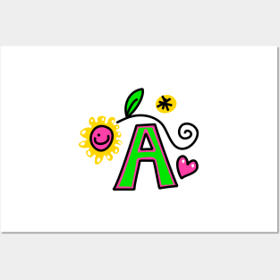 Letter A abc monogram hand drawn colorful alphabet Posters and Art